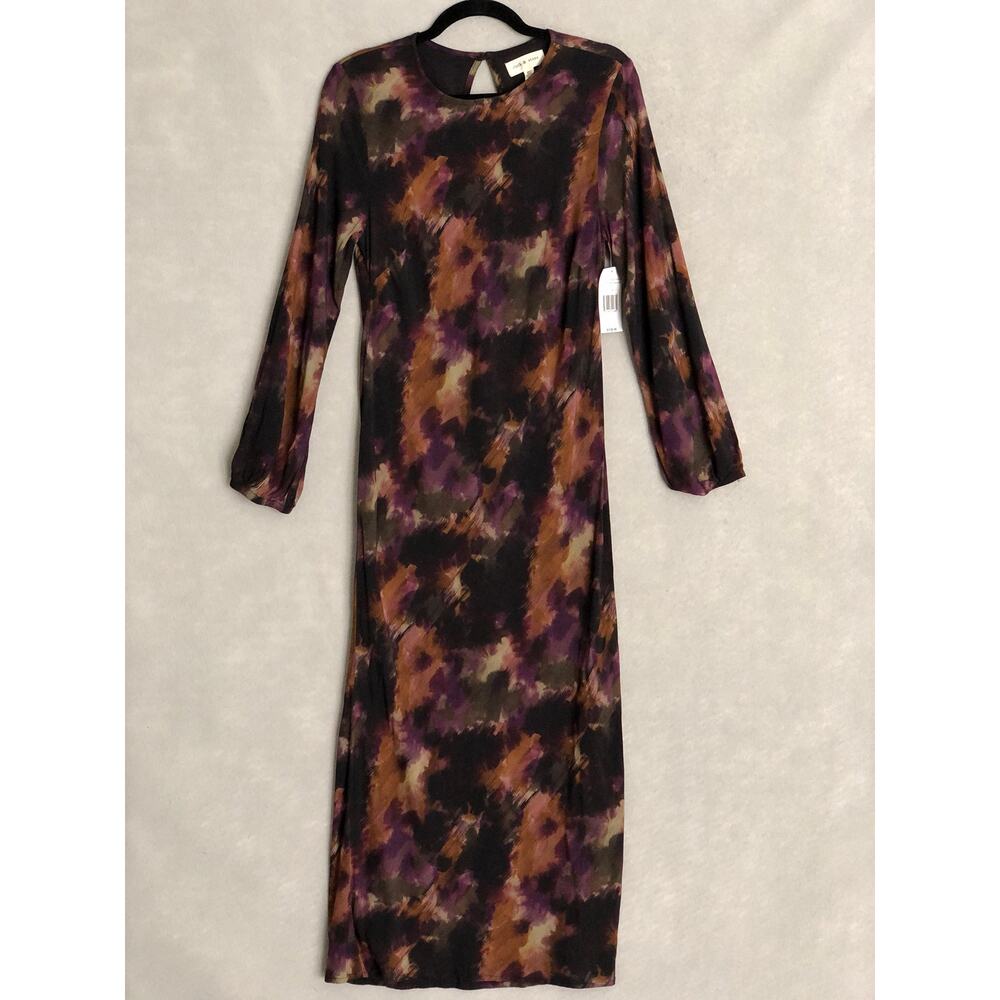 Cloth & Stone Midi Dress Abstract Crew Neck in Mulberry Haze Women's Small NEW